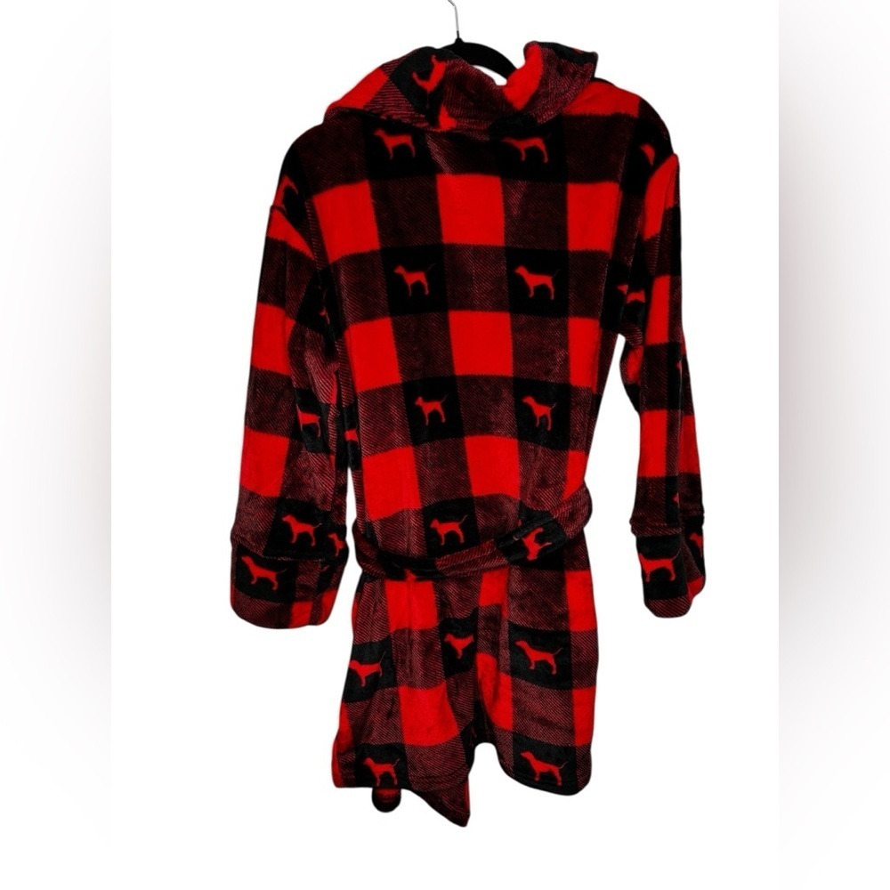 Victoria's Secret PINK Buffalo Plaid Plush Soft Cozy Robe Cabincore Size M/L - Picture 7 of 11